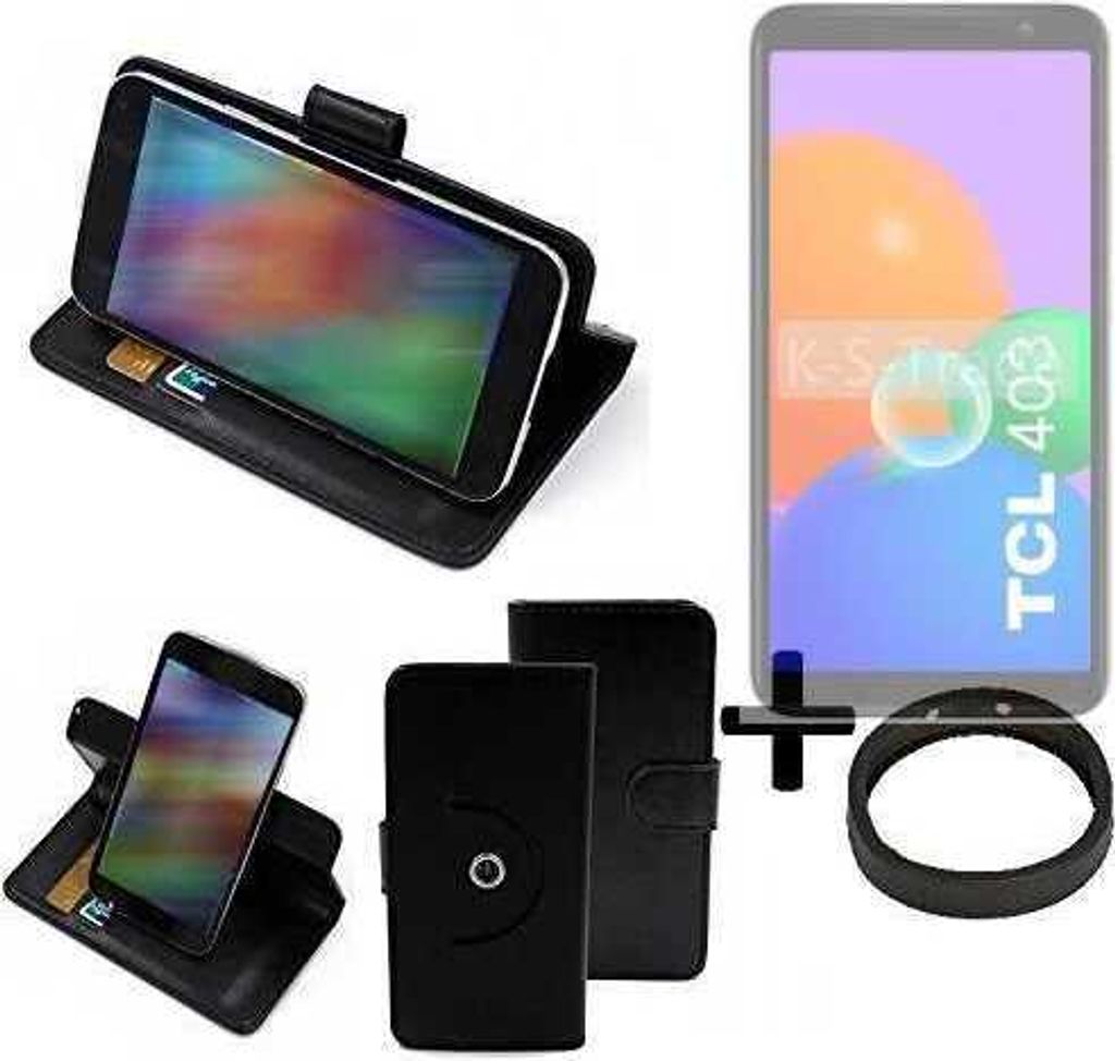K-S-Trade Case Schutz Hülle kompatibel mit TCL 403 + Bumper Handy Hülle Flipcase Smartphone Cover Handy Schutz Tasche Walletcase schwarz Handyhülle