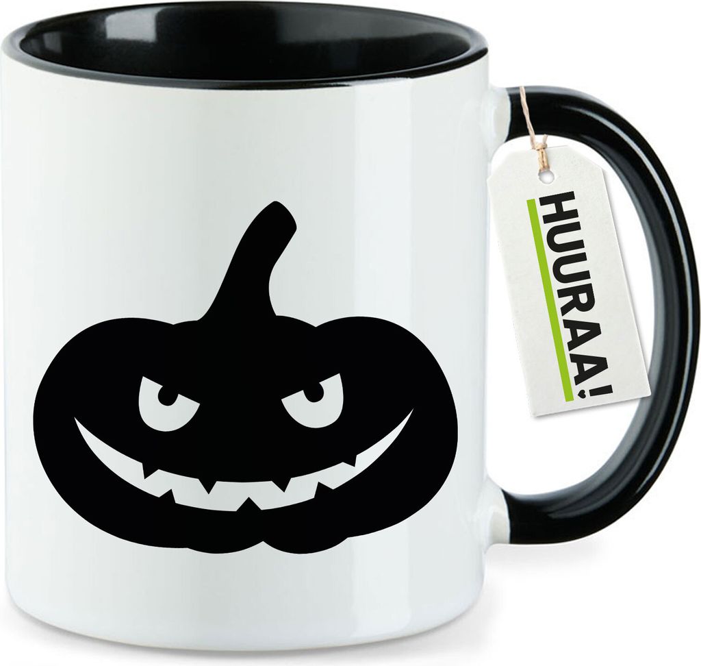 Huuraa Kaffeetasse Halloween Kürbis Pumpkin 330ml Schwarz Keramik Kaffeebecher Geschenkidee