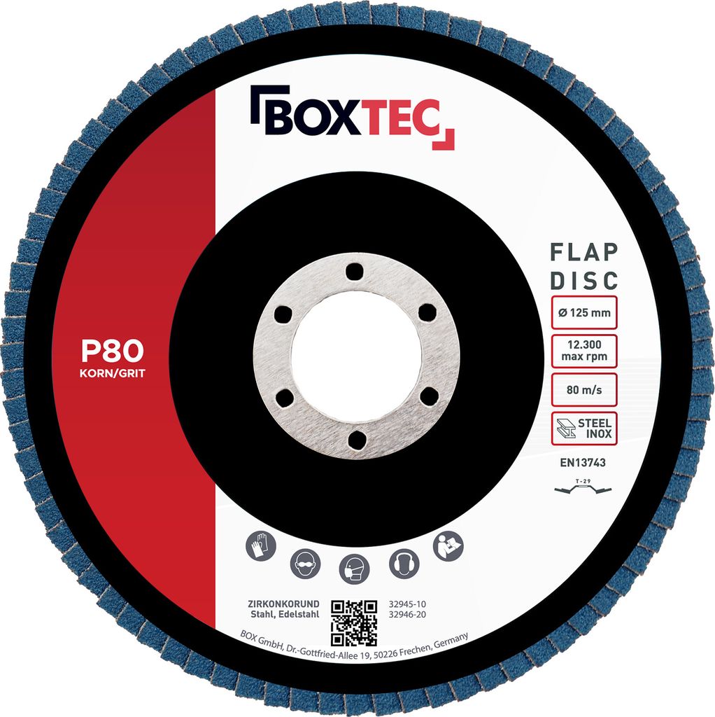 BOXTEC Profi-Fächerscheiben BLAU 125mm INOX Lamellenscheiben, Körnung:P80 - 20er Pack