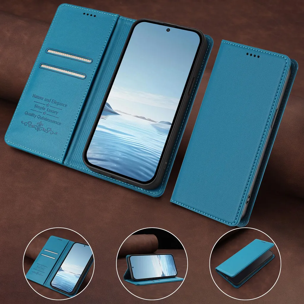 Custodia Ulefone Note 19: Flip Cover Blu con Supporto e Magnete - 4
