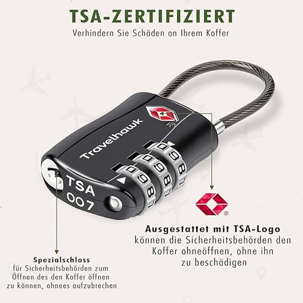 TravelHawk Koffer Zahlenschloss - 2 Stück - TSA Schloss mit Produktbild 7