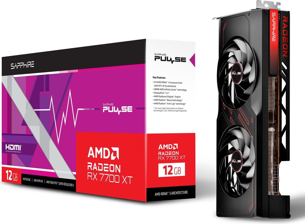Sapphire VGA 12GB RX7700XT PULSE GAMING  2xHDMI/2xDP PULSE Image du produit 