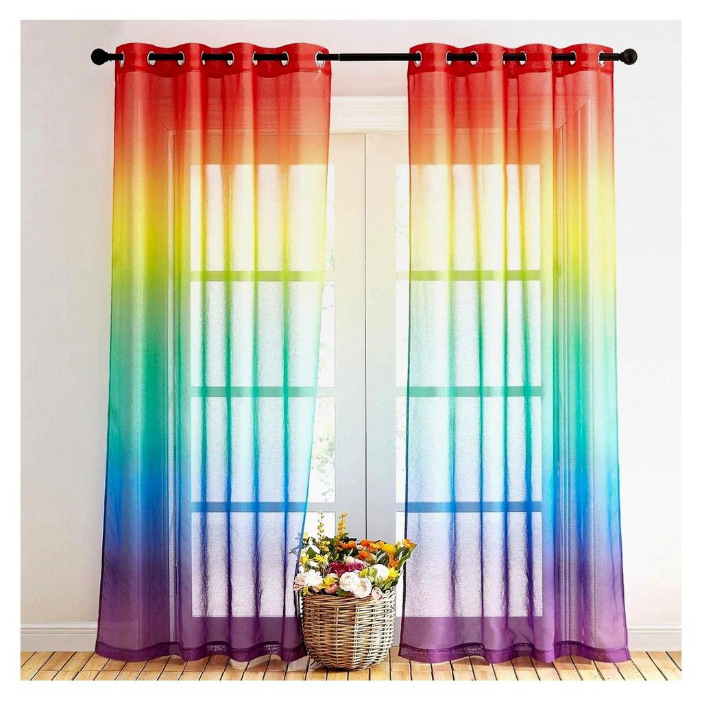 Halbtransparente Voile Gardinen Ösenschal 2er Set H 220 x B 140 cm Farbverlauf für Kinderzimmer Dekoschals in Leinenoptik