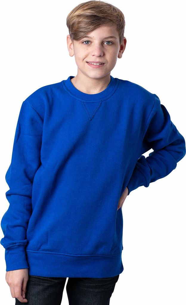 Mivaro Kinder Sweatshirt ohne Kapuze in Blau - Jungen Pullover mit Rundhals & Fleece Innenseite, Regular Fit, einfarbig, Größen 110/116 bis 146/153