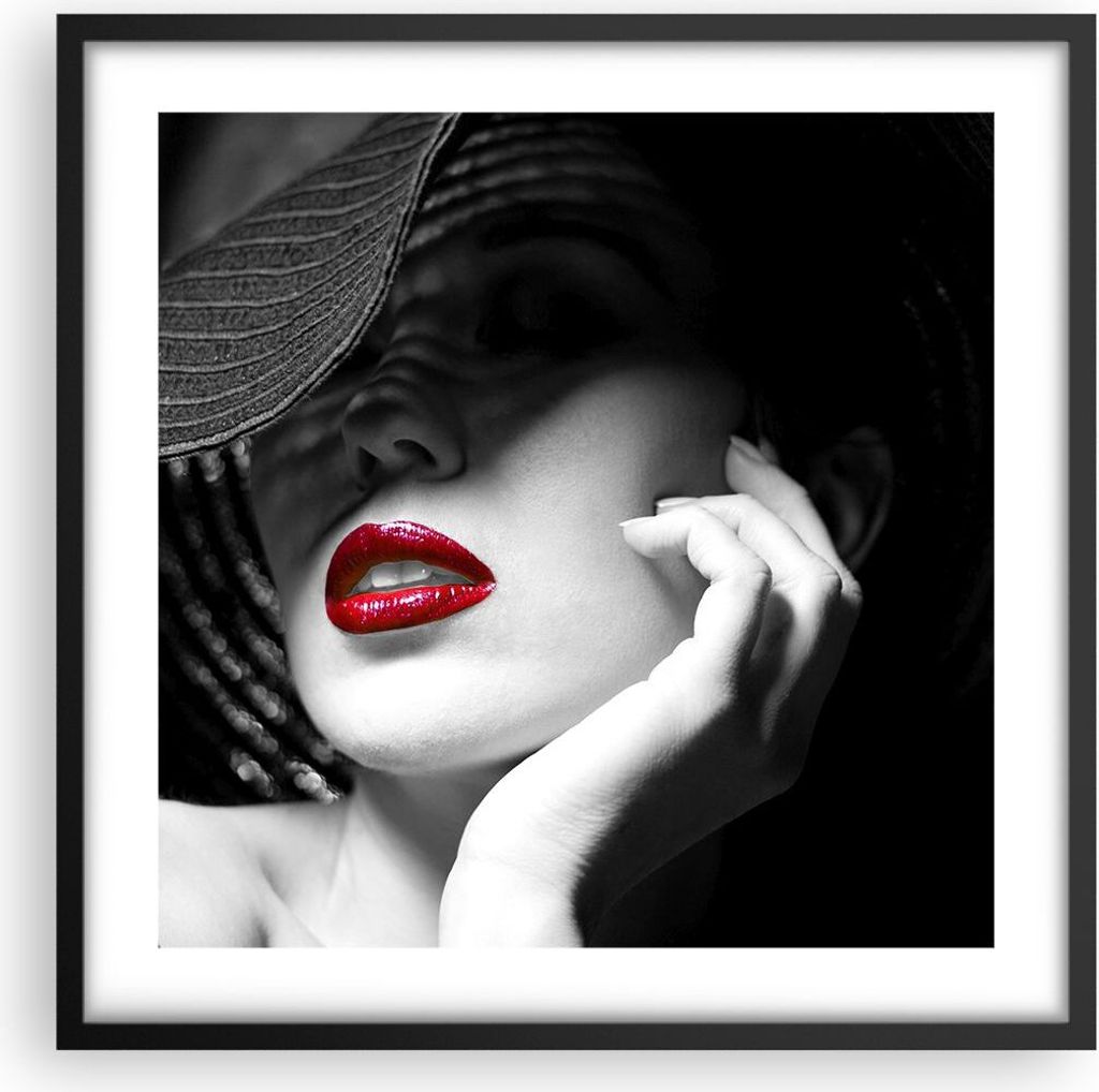 Gerahmtes Poster - Schwarzer Rahmen - Frau Gesicht Lippen - 50x50 cm - Wand Bild - Wanddeko - Wandbilder - Kunstposter - Wandposter - Bilderrahmen ...