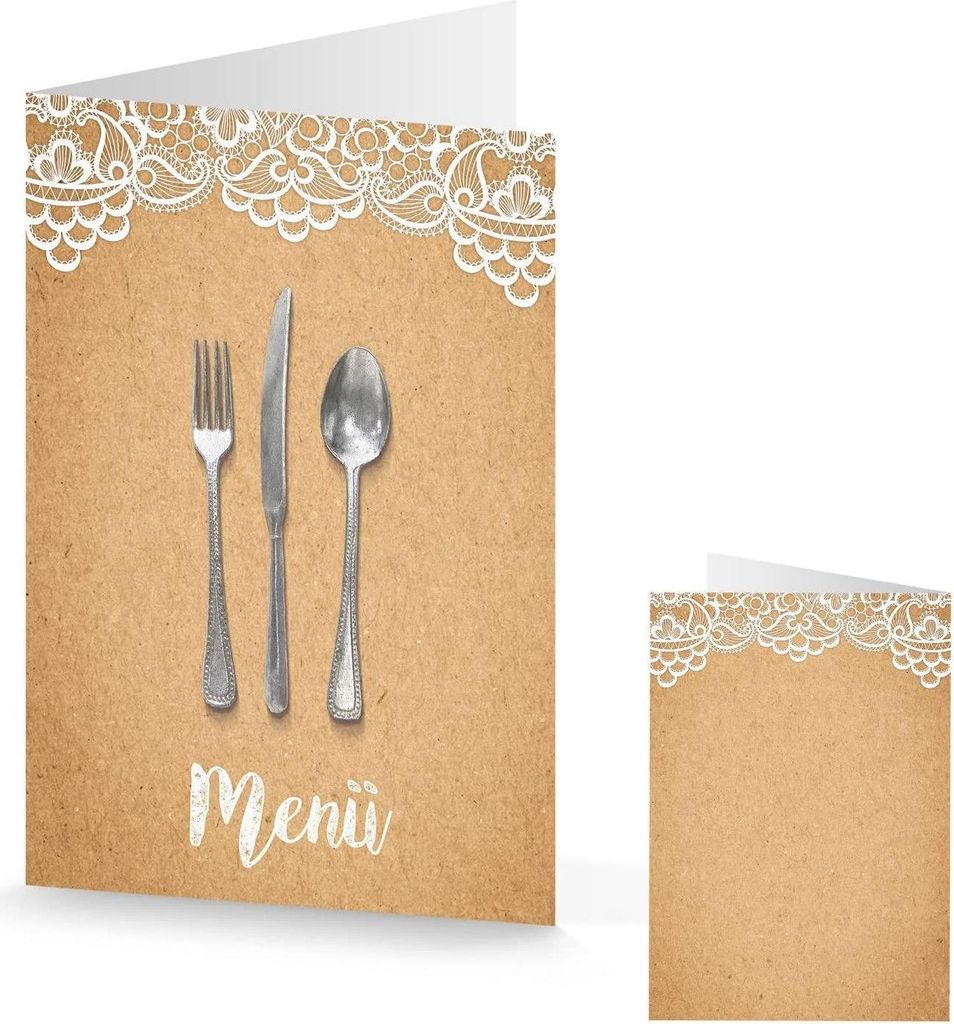 Menükarten in Kraftpapieroptik braun weiß DIN A5 - Speisekarte Hochzeit Taufe Kommunion10 Stück
