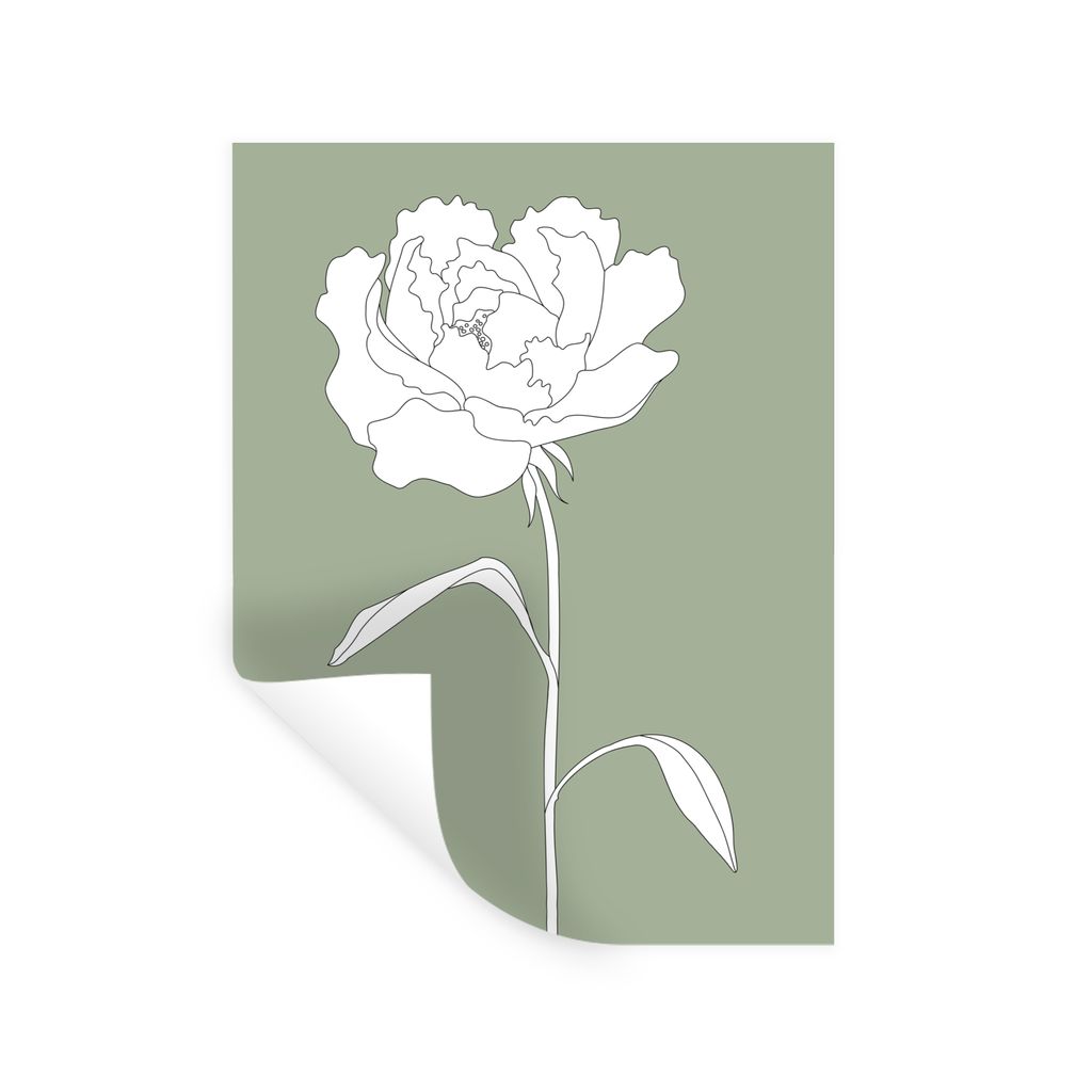 MuchoWow Wandtattoo Wandsticker Wandaufkleber Rose - Blumen - Grün - Weiß - Pflanzen 90x120 cm Selbstklebend und Repositionierbar - Faltenfrei