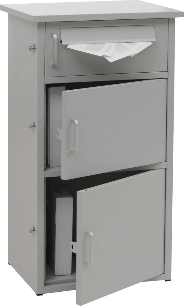 Paketkasten MCW-O51, Paketbox Paketfach Paketstation Briefkasten 3 Fächer, Stahl 89x49x38cm hellgrau