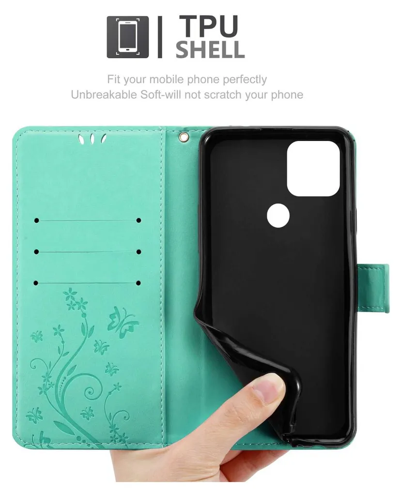Cadorabo cover per Google PIXEL 5 in TURCHESE FLOREALE Cover protettiva in design floreale con chiusura magnetica, funzione stand e slot per carte di credito Flip Case Flower Cover Etui Handy Klapp Hülle Book Tasche - 5