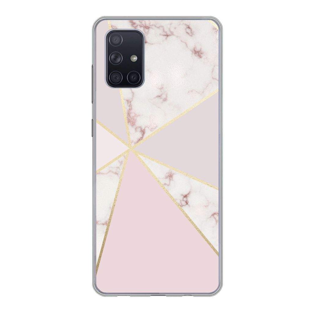 MuchoWow Handyhülle Schutzhülle Hülle für Samsung Galaxy A51 Marmor - Gold - Rosa Silikon Softcase Handy Hülle - Schutzabdeckung