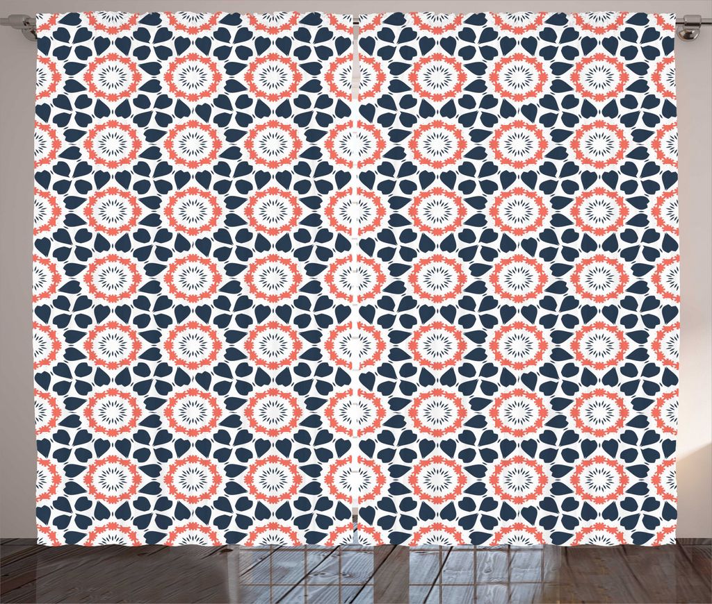 ABAKUHAUS Ethnisch Rustikaler Vorhang, Zierblumenelemente, Wohnzimmer Universalband Gardinen mit Schlaufen und Haken, 280 x 245 cm, Dunkles Petrolb...