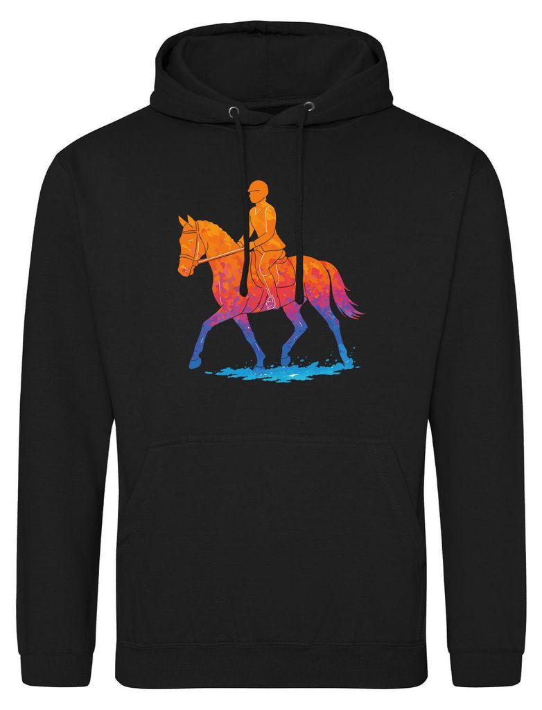 Huuraa Uni Hoodie Reiten bunte Silhouette 3XL Deep Black Vegan Sweatshirt Geschenkidee