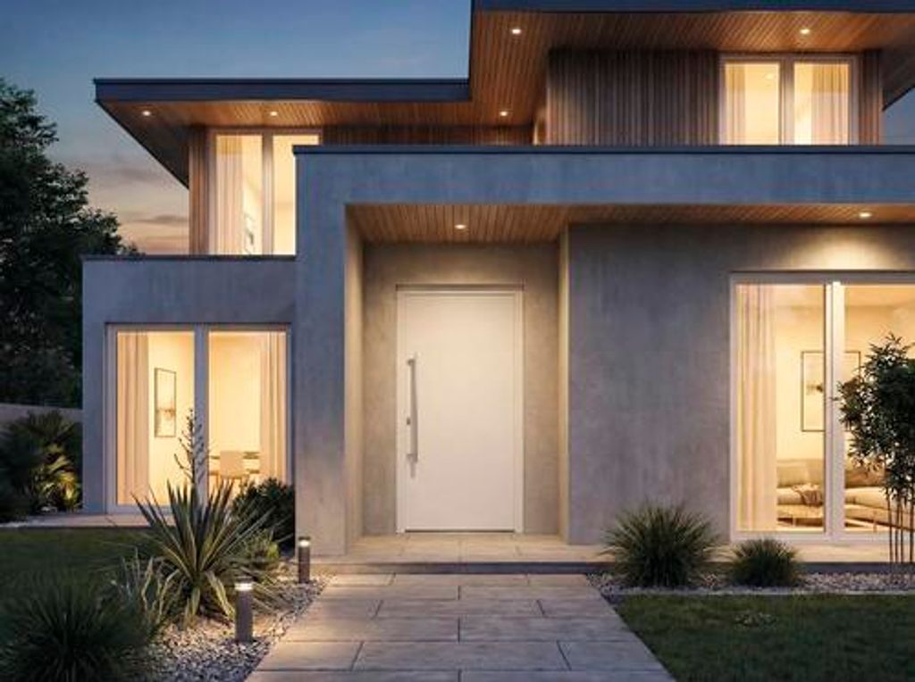 ARON Haustür Basic 3101 Aluminium-Kunststoff-Verbund RAL 9016 verkehrsweiß 1100x2100 mm einseitig flügelüberdeckend DIN