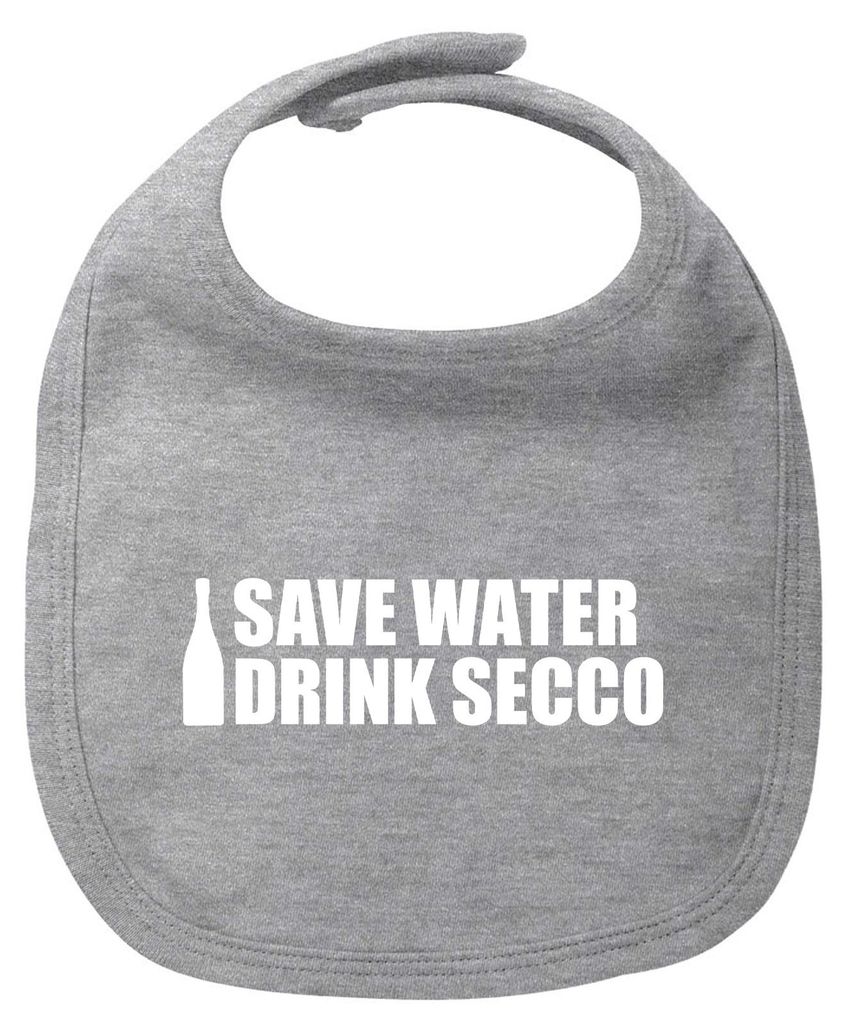 Huuraa Baby Lätzchen Save Water Drink Secco Sektflasche Heather Grey Klettverschluss Baumwolle Latz Geschenkidee