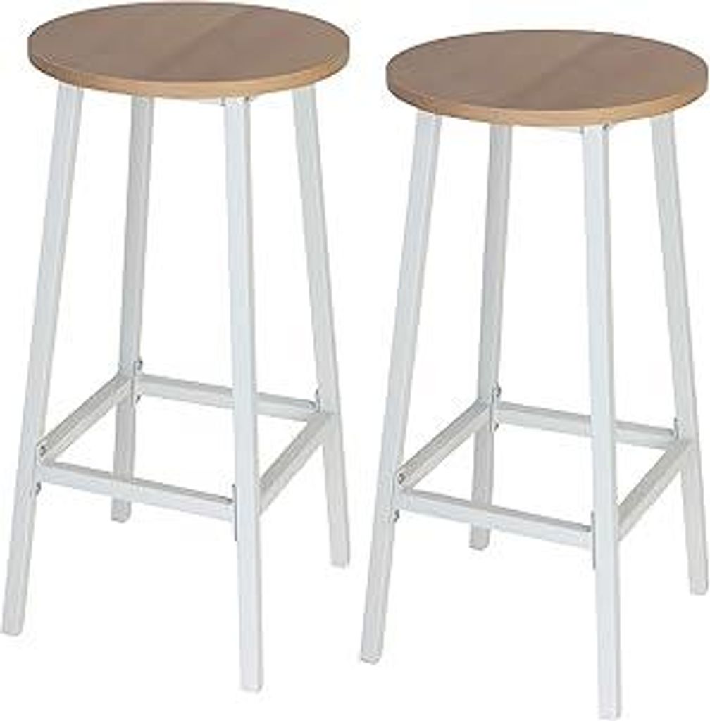 Barhocker, 2er Set, HxD: 65 x 32 cm, Fußstütze, Holzoptik & Metall, skandinavisch, Barstuhl Küche, Natur/weiß