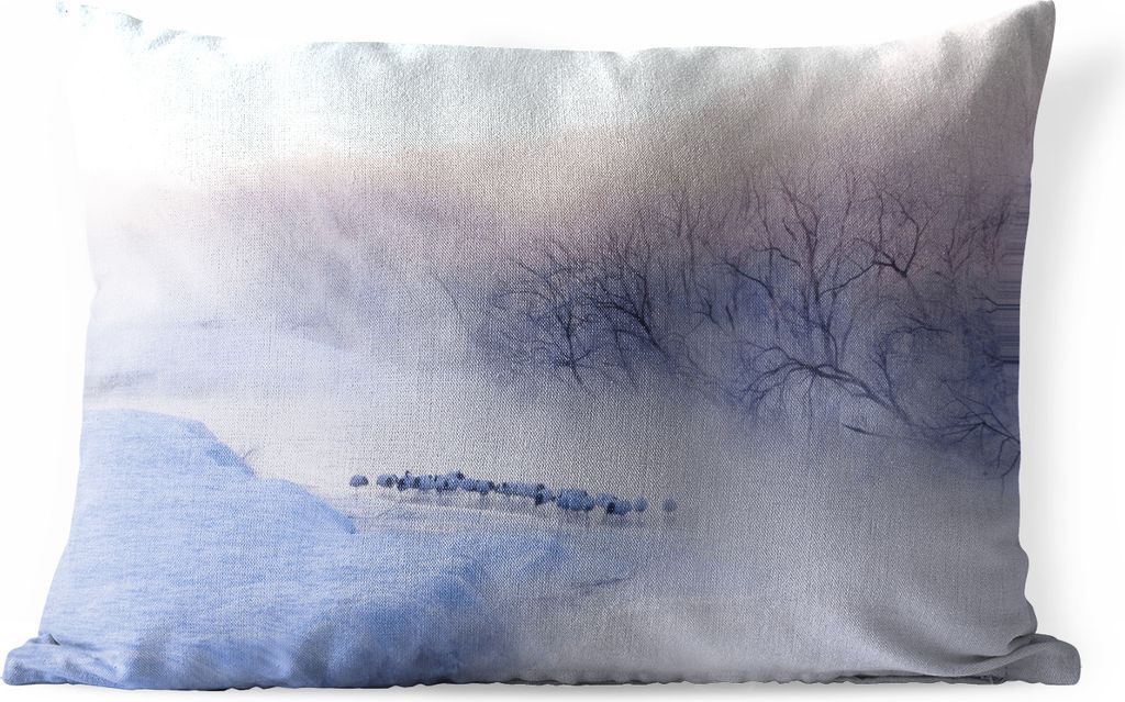 MuchoWow Outdoor Kissen - Vogel - Nebel - Fluss - Winter - Eis - 60x40 cm - Wetterfest - Lounge Kissen - Zierkissen - Kissen für Innenräume