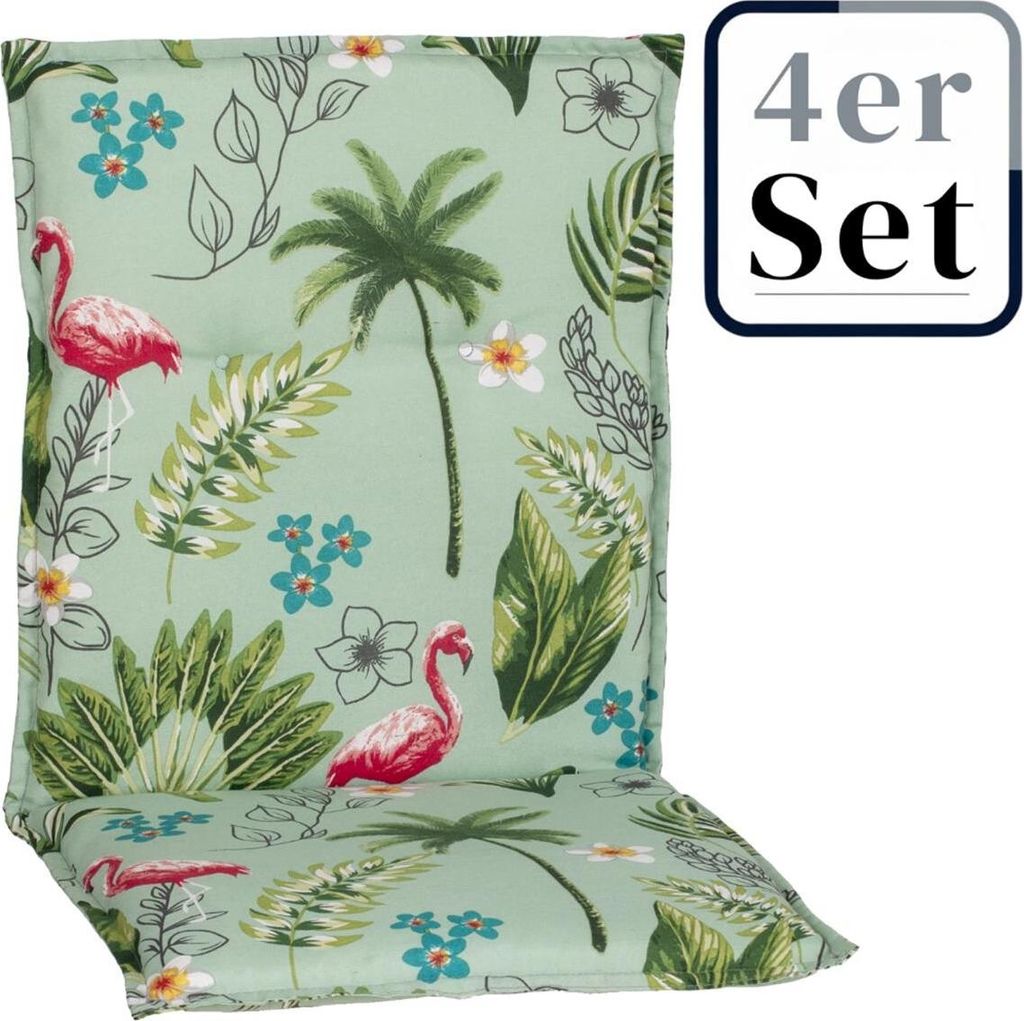 4er Set Niedriglehner Auflage Genua, Motiv - Palme, Flamingo, grün, 100x48,00x5,00cm