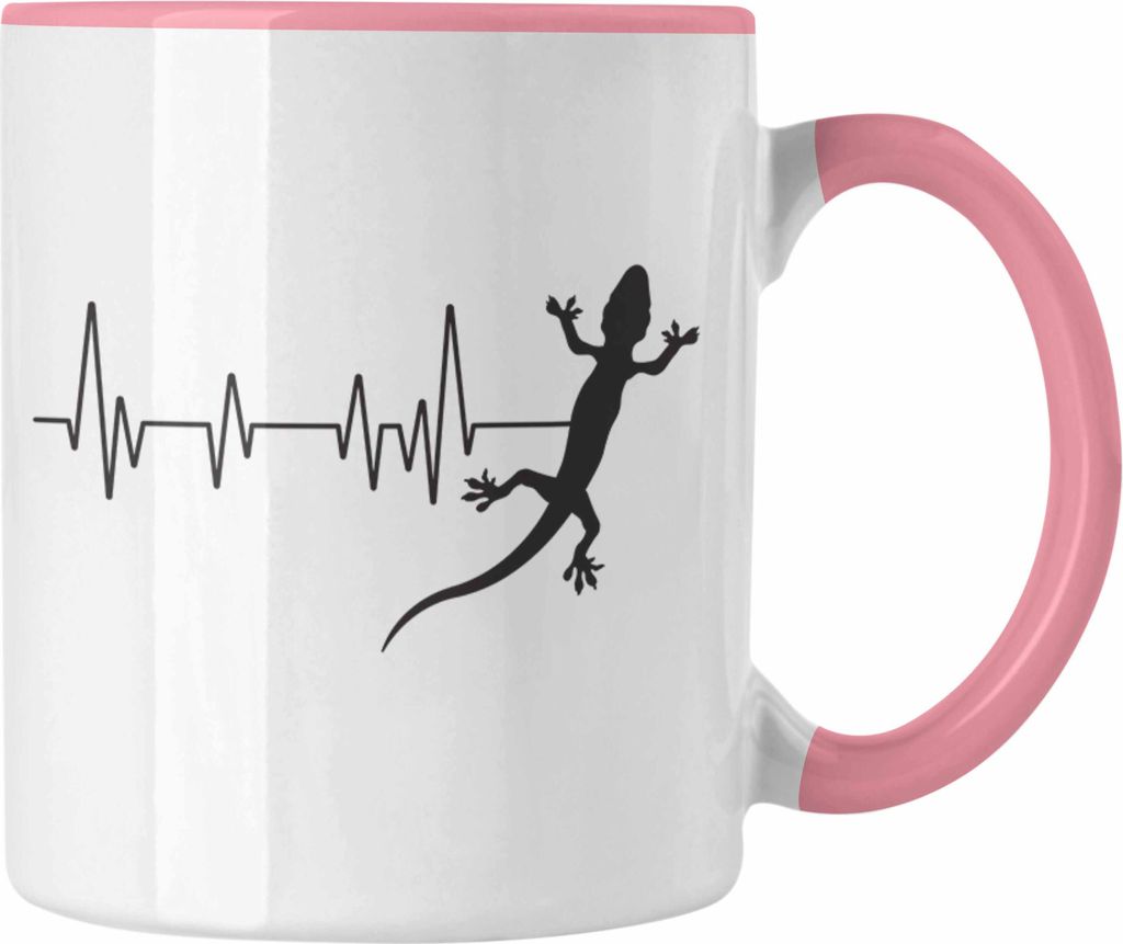 Trendation - Echse Reptilien Herzschlag Tasse Geschenk für Echsen Züchter Reptilien Hobby Geschenkidee (Rosa)