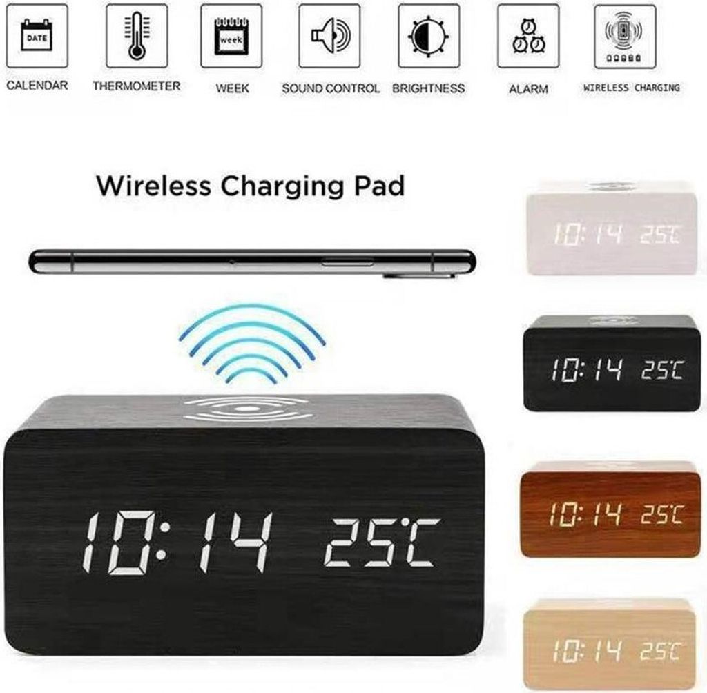 INF Digitaler LED Wecker mit kabellosem Laden - schwarz Produktbild 6