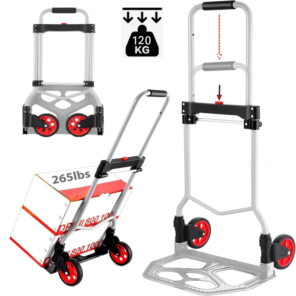 Chariot de Manutention Pliable 120 kg Monte-escalier en Acier et Aluminium
