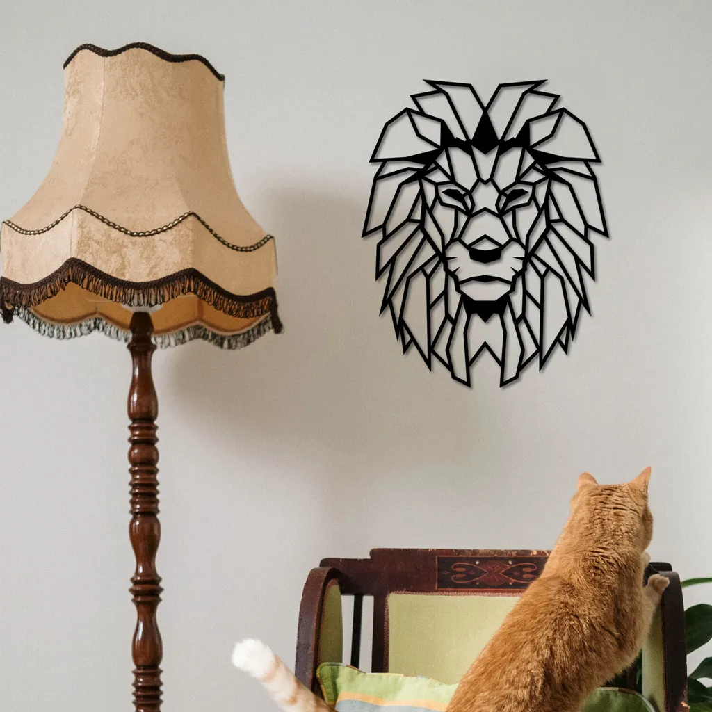 Art Mural Lion Noir en Métal pour Décorer un Bureau ou une Chambre
