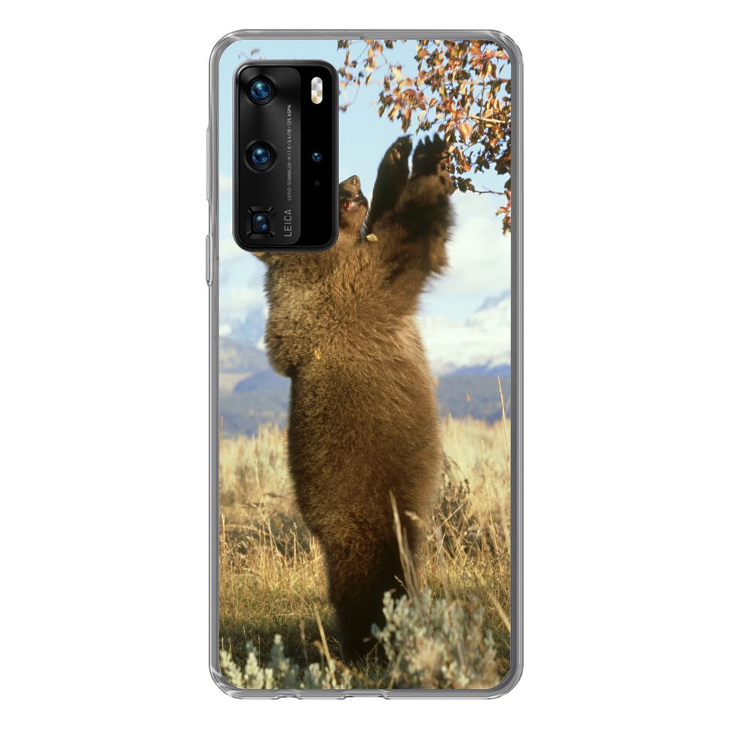 MuchoWow Handyhülle Schutzhülle Hülle für Huawei P40 Pro Bär - Laub - Gras Silikon Softcase Handy Hülle - Schutz