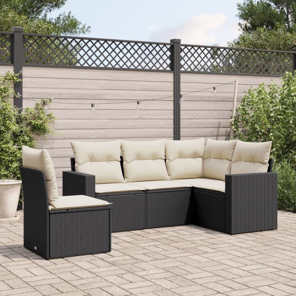 Maison Exclusive - 5-tlg. Garten-Sofagarnitur mit Kissen Schwarz Poly Rattan