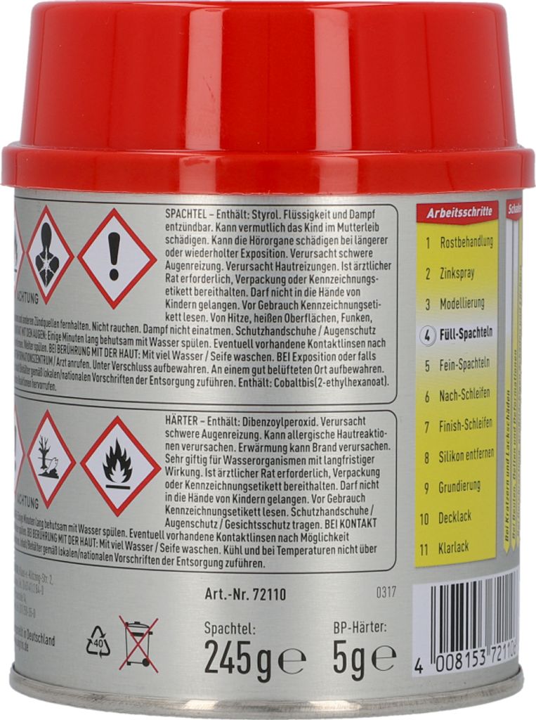 NIGRIN Performance Füll-Spachtel 250g inkl 5g Härter Produktbild 6