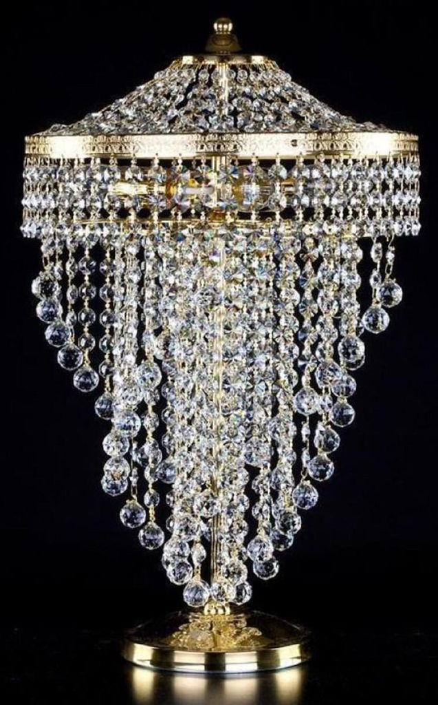 Casa Padrino Luxus Barock Kristall Tischleuchte Gold Ø 30 x H. 50 cm - Prunkvolle Schreibtischleuchte mit Böhmischem Kristallglas - Barock Krista...