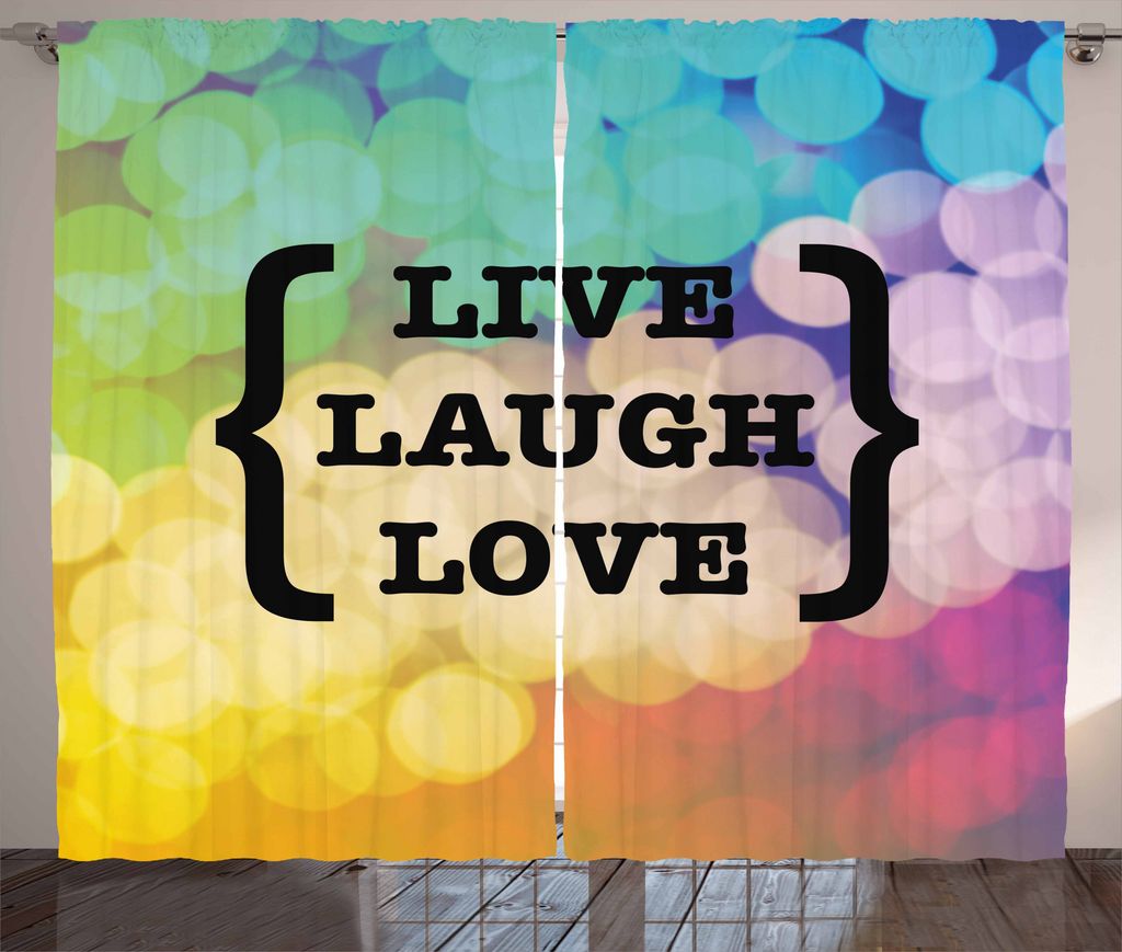 ABAKUHAUS Lebe lache Liebe Rustikaler Vorhang, Wise Phrase, Wohnzimmer Universalband Gardinen mit Schlaufen und Haken, 280 x 175 cm, Mehrfarbig