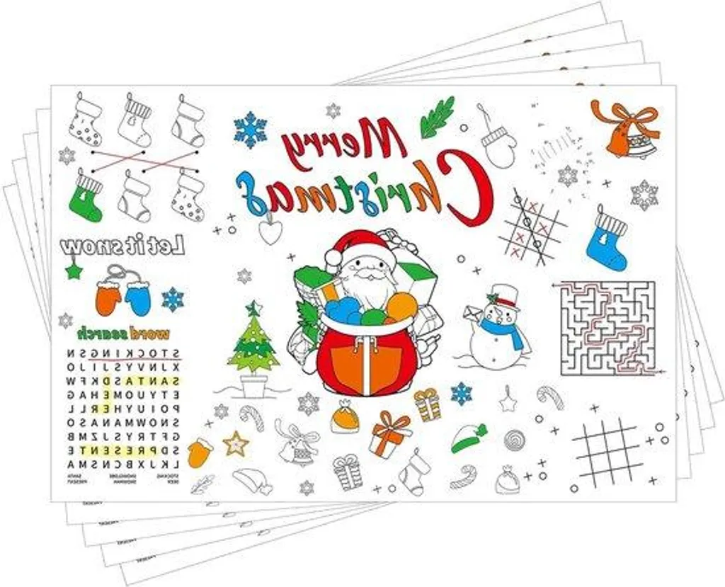 Décoration de Table de Noël pour Enfant : 8 Sets en Papier Père Noël