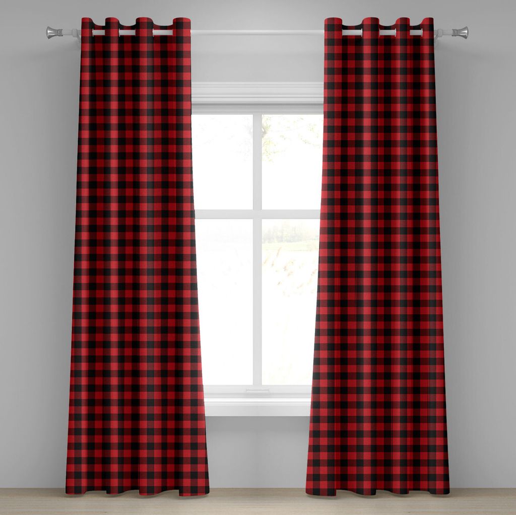 ABAKUHAUS Plaid Ösenvorhang, Holzfäller-Mode Buffalo Style Checks Muster Retro-Stil mit Raster-Zusammensetzung, Dekorative 2-Panel-Fenstervorhän...