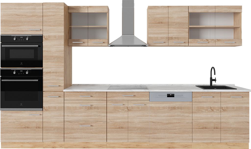 Küchenzeile Vicco R-Line Sonoma/Goldkraft Eiche 350 cm , AP Marmor, Model 53819