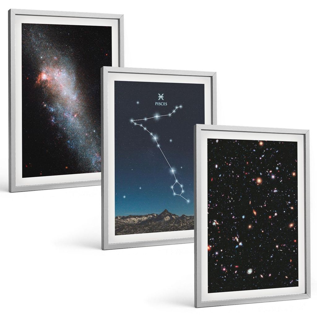 Bilder Set 3-teilig im silbergerahmten Rahmen – Wandbilder 3 Stück – gerahmte Poster für Wohnzimmer, Schlafzimmer und Flur – 40x60 cm – D...