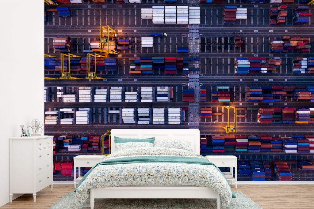 MuchoWow Fototapete für Wohnzimmer oder Schlafzimmer Wandtapete Vinyl Motivtapete Container im Hafen - 330x220 cm - Fototapeten