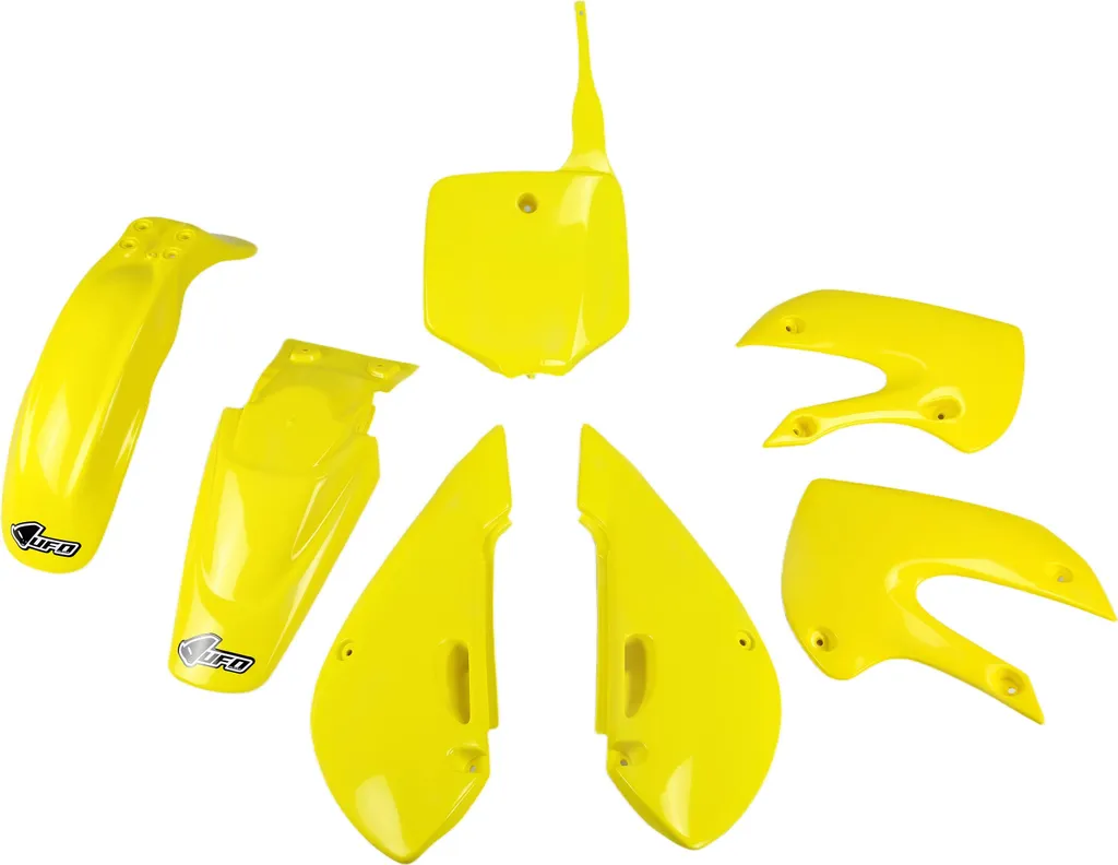 Kit plastique UFO Kawasaki KLX 110 haute résistance 7 pièces jaune OEM
