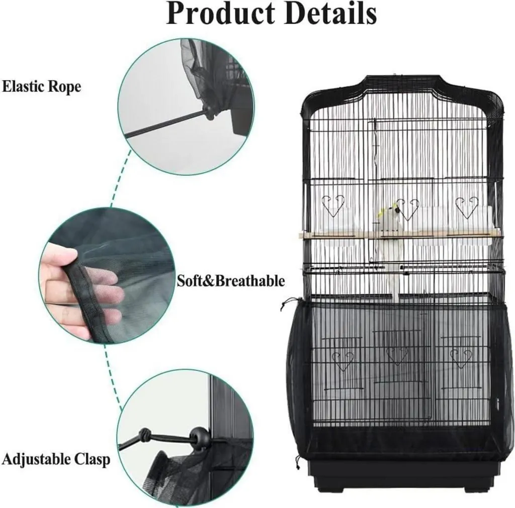 Filet Attrape-Graines Noir pour Cage à Oiseaux en Nylon Souple