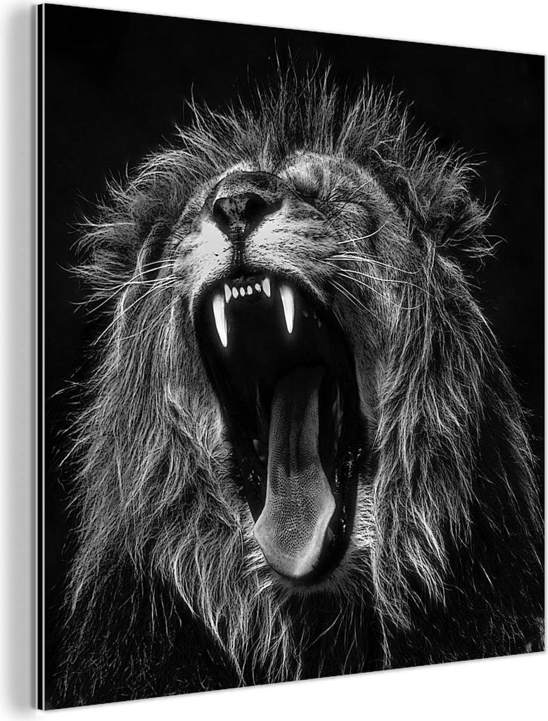 MuchoWow Wanddekoration Metall Metallbild Wandkunst 90x90 cm Löwen - Profil - Schwarz - Weiß MuchoWow Aluminium Gemälde - Dekoration - Industria...