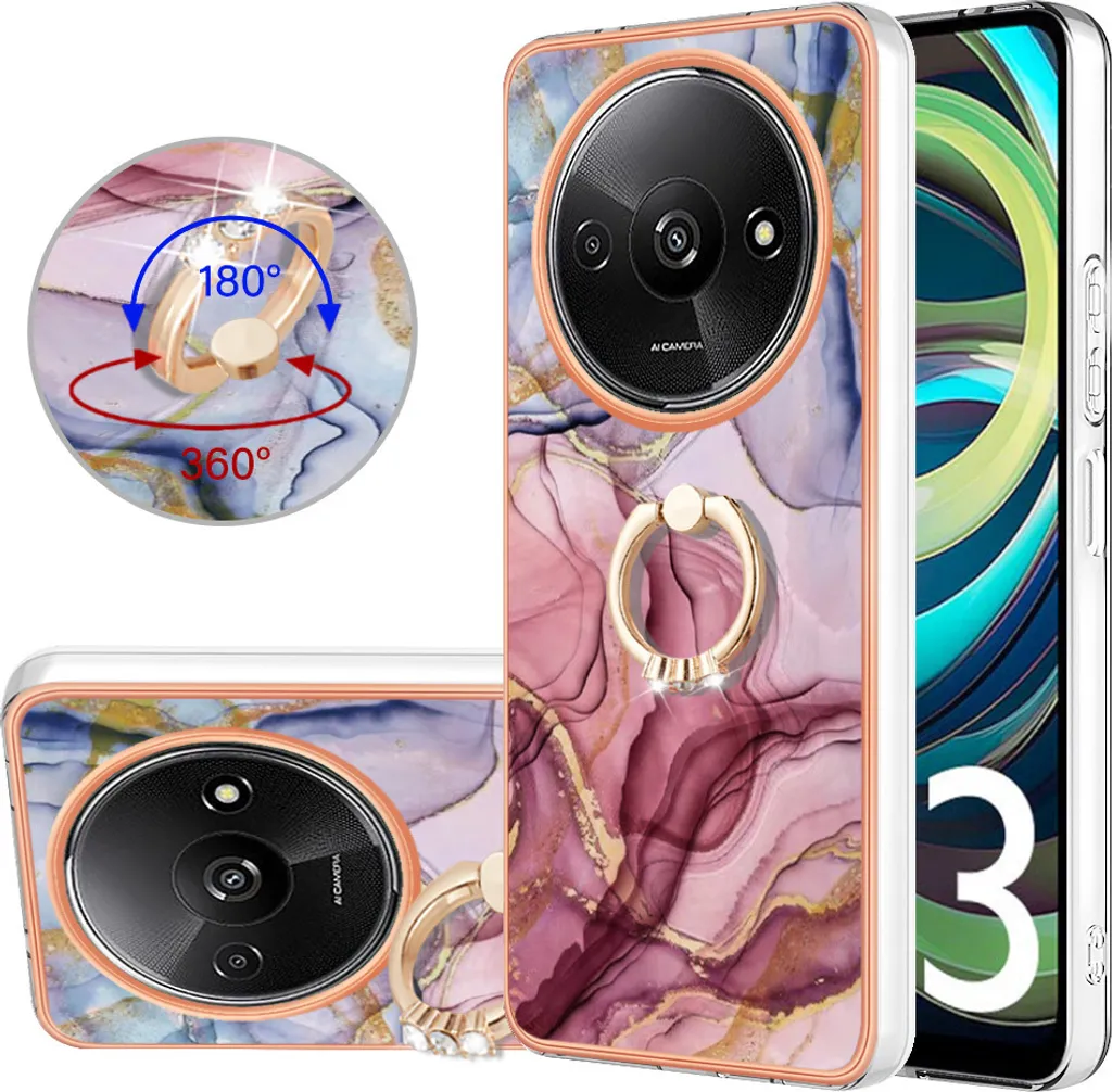Cover Xiaomi Redmi A3 Elegante: Fantasia Oro Rosa con Ring Stand