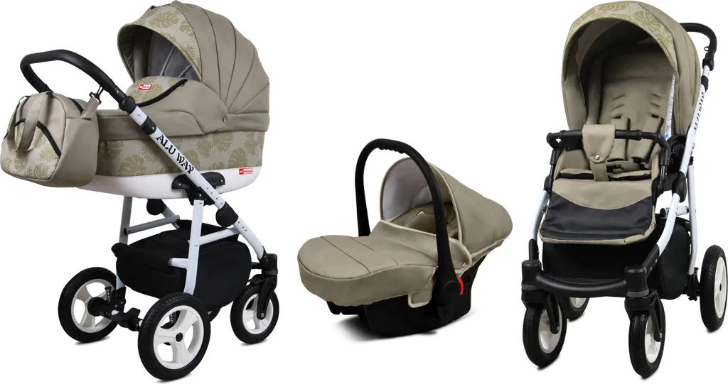 Poussette combinée 3 en 1 ALU WAY Buggy et Siège Auto Khaki Monstera