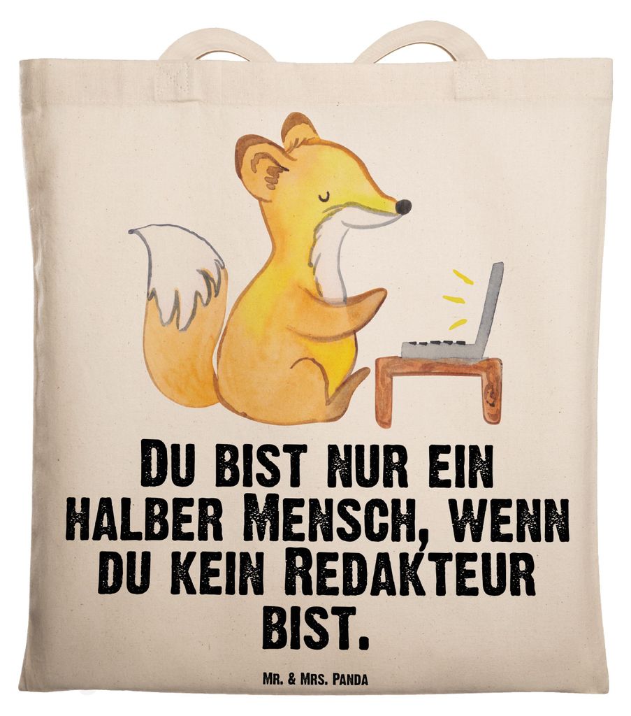 Mr. & Mrs. Panda Tote Bag Redakteur Herz - Transparent - Geschenk, Spruch, Lustig, Shopping Tasche, dokumententasche, Jutebeutel, Korrespondent, La...
