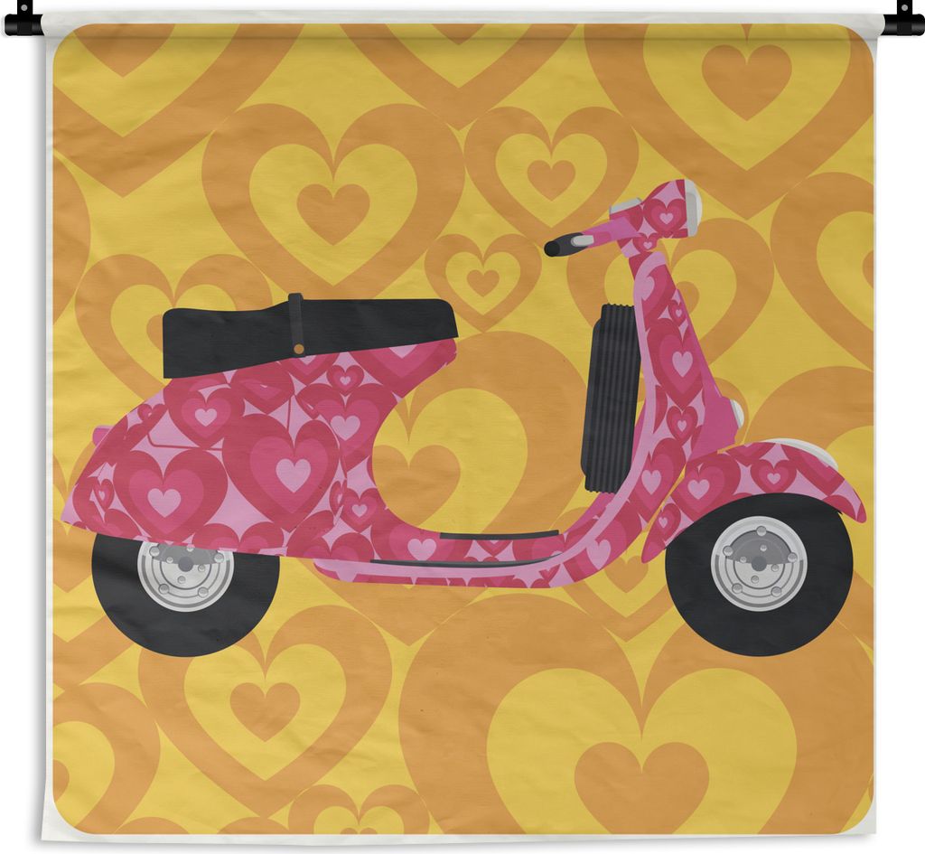 MuchoWow Wandteppich Wandbehang Illustration eines rosa Vespa-Rollers 120x120 cm Tapisserie Dekoration Wandtuch - Modern - Baumwollgewebe