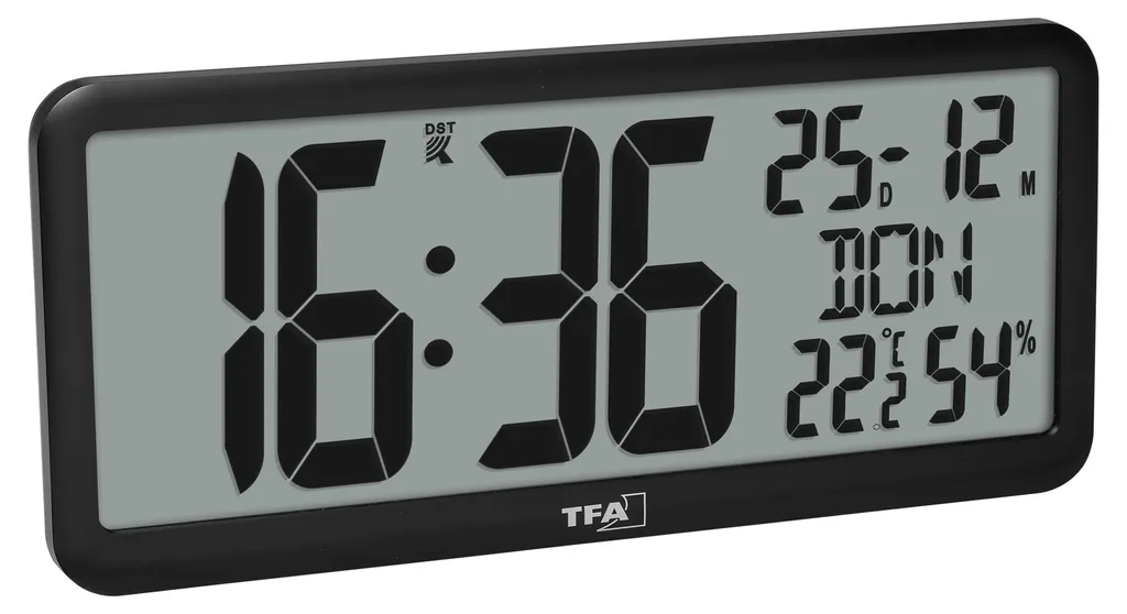 TFA 60.4525.01 Horloge radio-pilotée noire avec climat ambiant précis