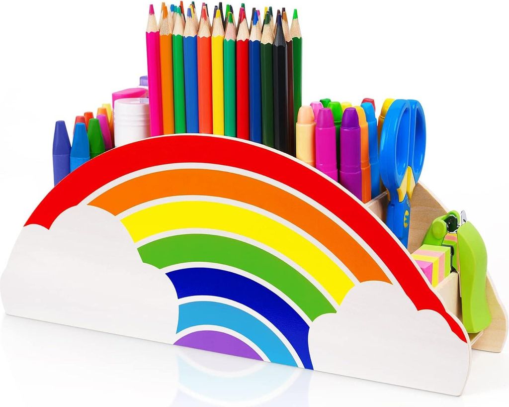 Büroorganizer aus Holz - Regenbogen Stifthalter - Tischorganizer - multifunktionaler Organizer für Kinder - Büromaterial - Klassenraumorganisati...