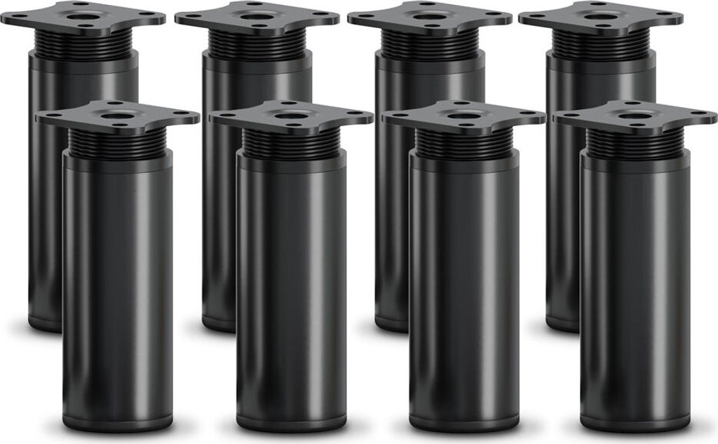 8er Set sossai moderne runde Möbelfüße in Schwarzmatt 100mm höhenverstellbar Schrankfüße Sockelfüße