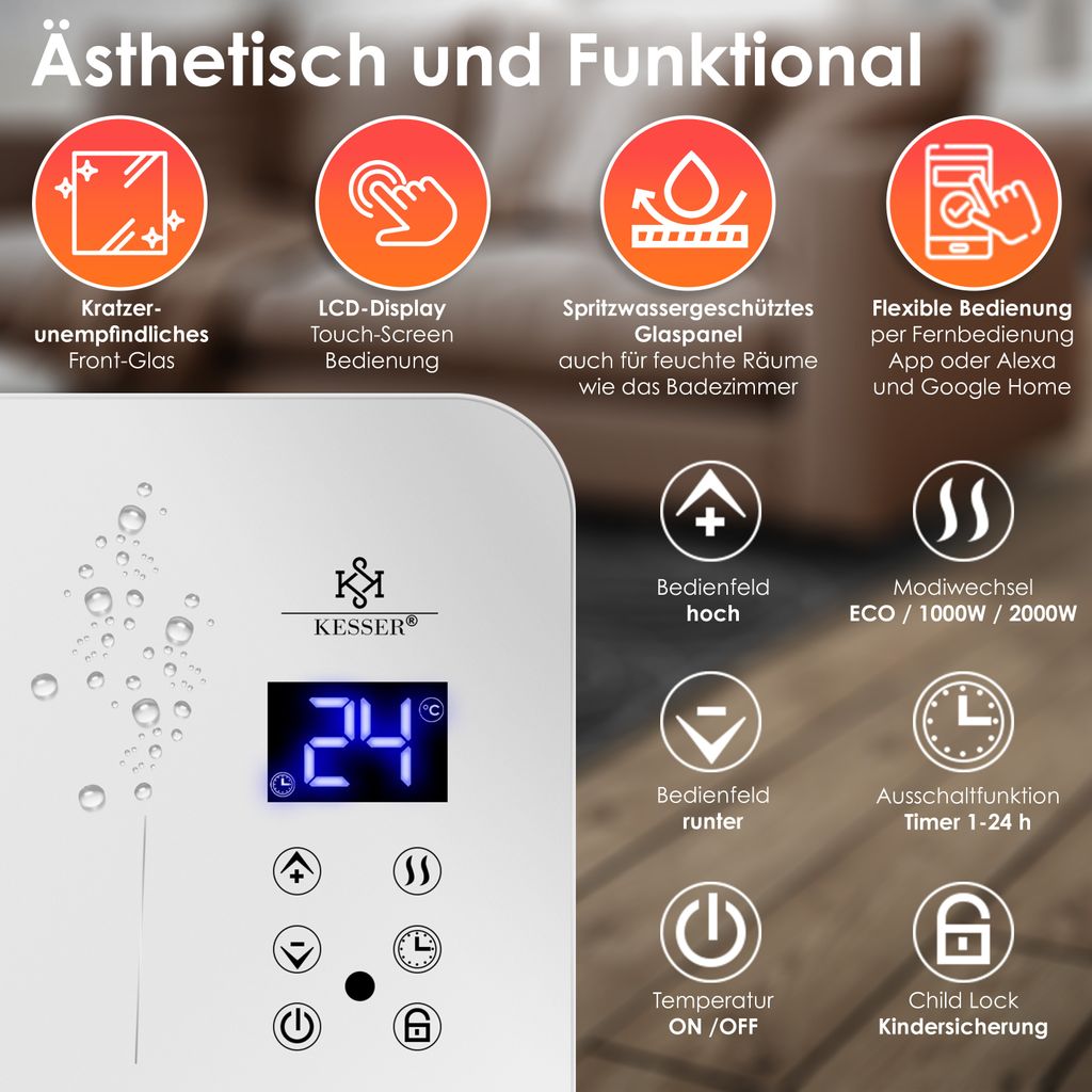 KESSER® Elektro Glasheizung Konvektor Elektroheizung Produktbild 4