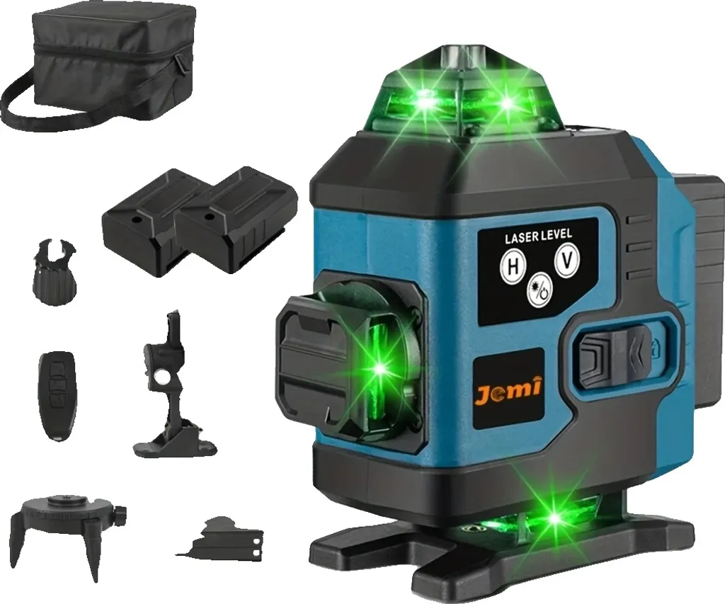 Niveau laser Jemi 16 lignes vert auto-nivelant avec 2 batteries lithium