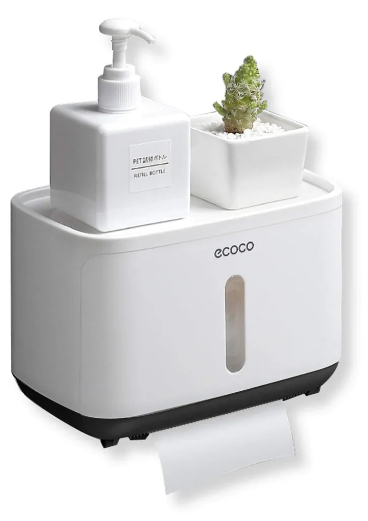 Dévidoir papier toilette étanche avec couvercle et fixation murale 3M