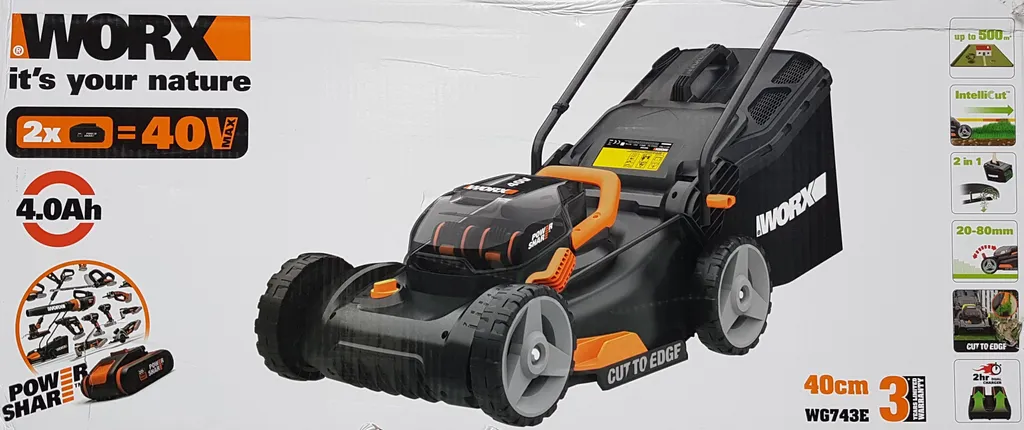Tondeuse à gazon sur batterie WORX WG743E 40cm pour jardins moyens