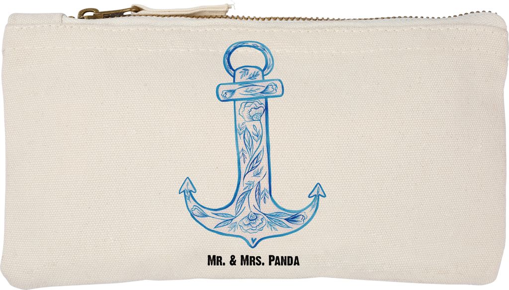 Mr. & Mrs. Panda Federtasche Anker Blau Größe S Klein - Weiß - Geschenk, Etui, Pouch, Mäppchen, Schminktäschchen, pencil case, Lustige Sprüch...